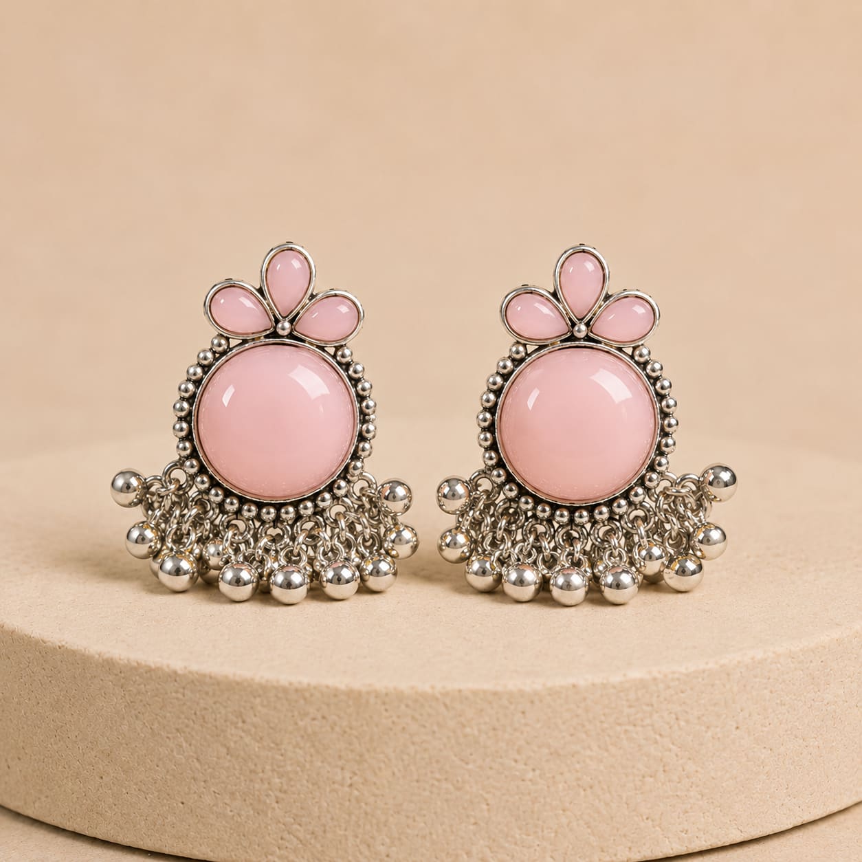 Shringarika Pink Stone Oxidised Ghungroo Earrings for Women, shop online in India
