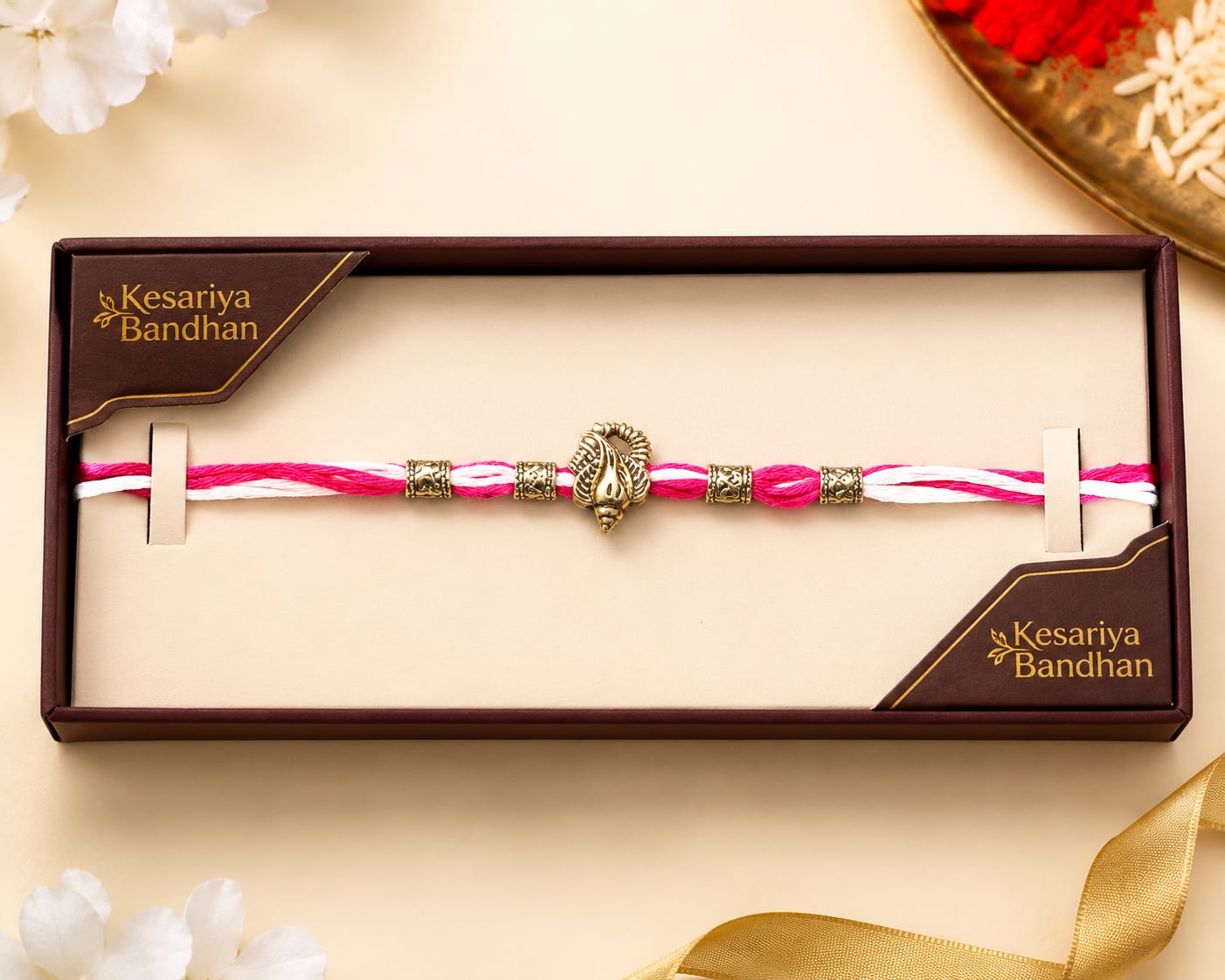 Premium Designer Rakhi for Brother | Elegant Pink & White Rakhi | Kesariya Bandhan, shop online in India