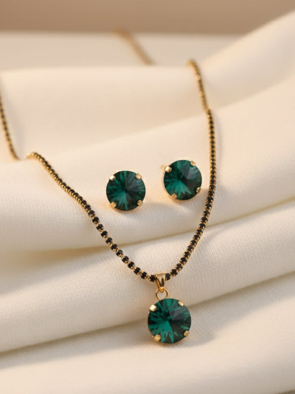 Shringarika Yusra Gold-Tone Green Oval Necklace Set, shop online in India