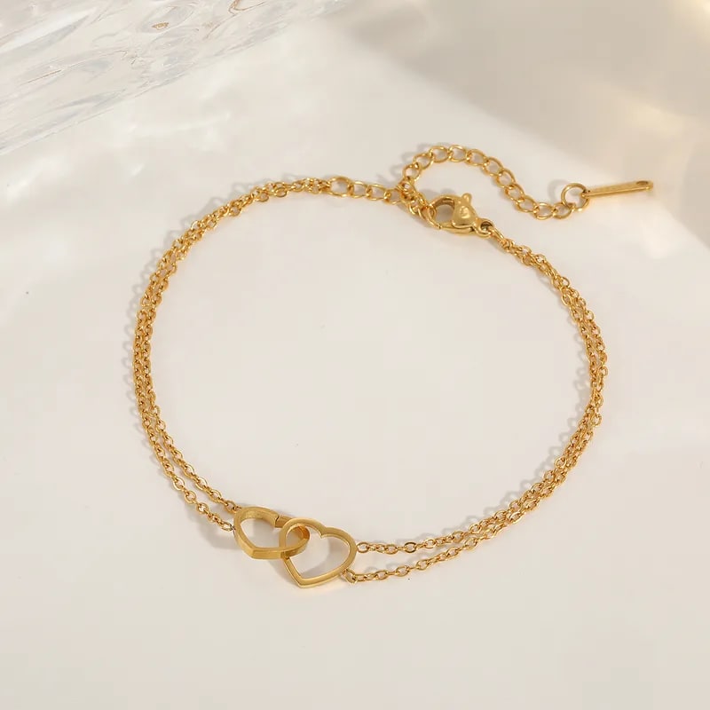 Gold Plated Double Heart Pendant Necklace for Women & Girls | Minimalist Heart Chain Necklace, thumbnail 4