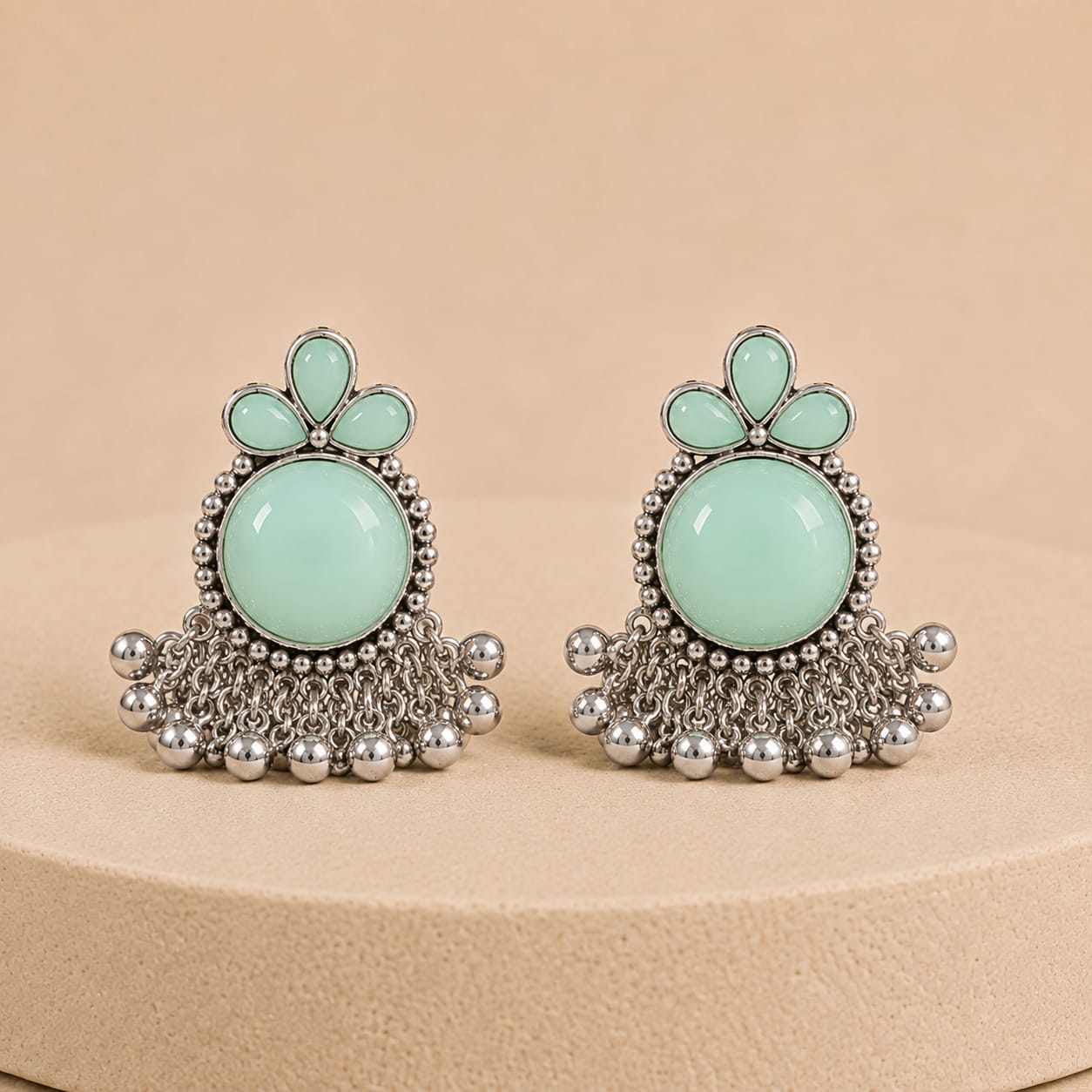 Shringarika Mint Green Stone Oxidised Ghungroo Earrings for Women, shop online in India