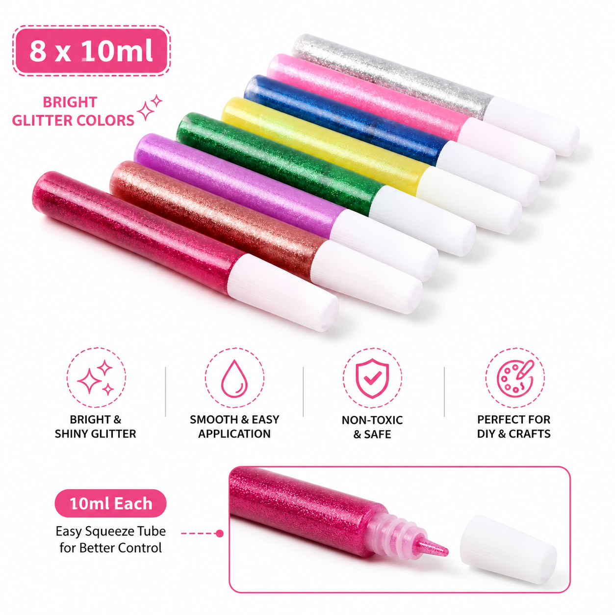 DIY Glitter Glue Pen Set – 8 Pieces x 10ml | Multicolor Sparkle Craft Glue, thumbnail 2