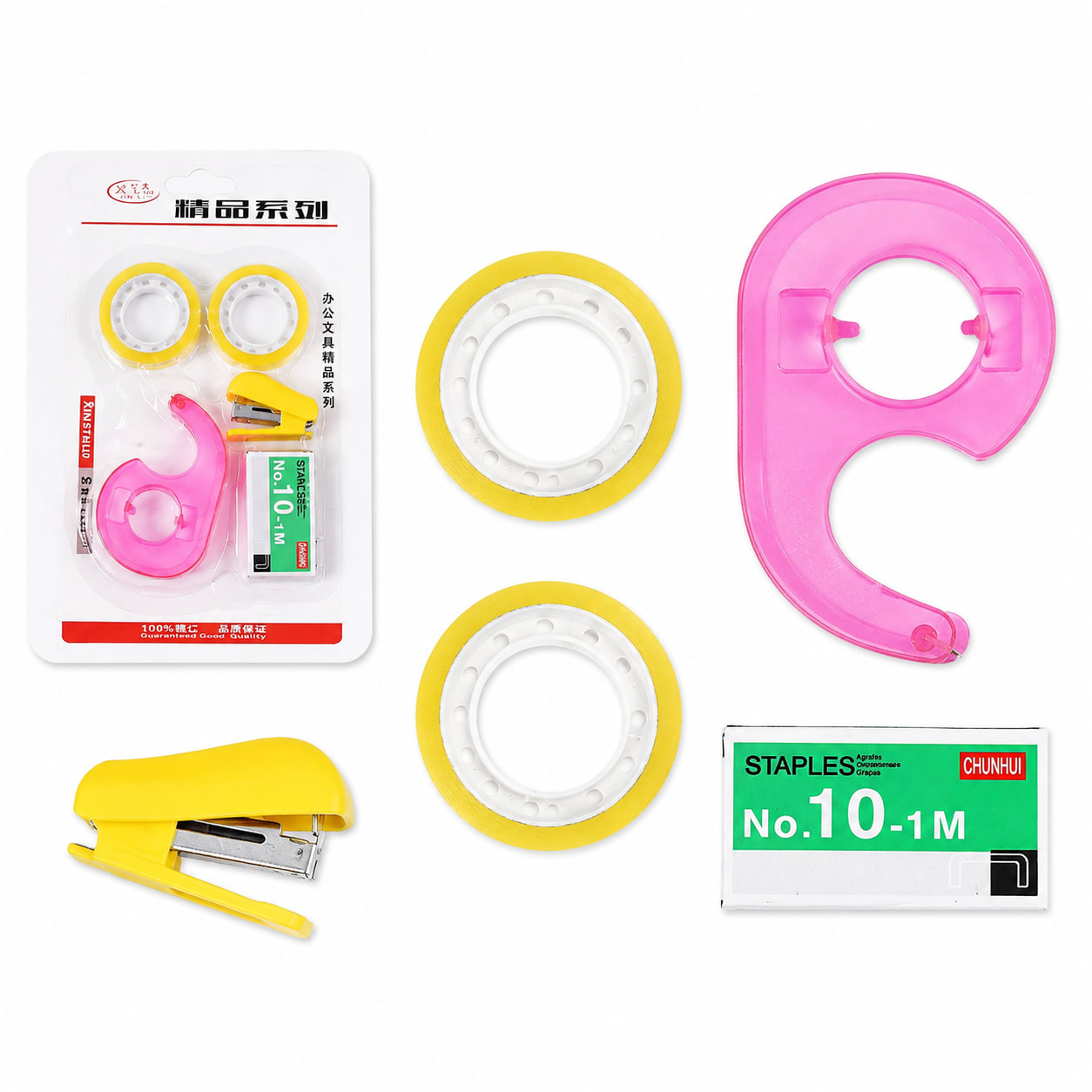 Mini Stationery Kit Set with Stapler, 2 Transparent Tape Rolls, Tape Dispenser & Staple Pins | Office, School & Home Supplies (5 Pieces), shop online in India