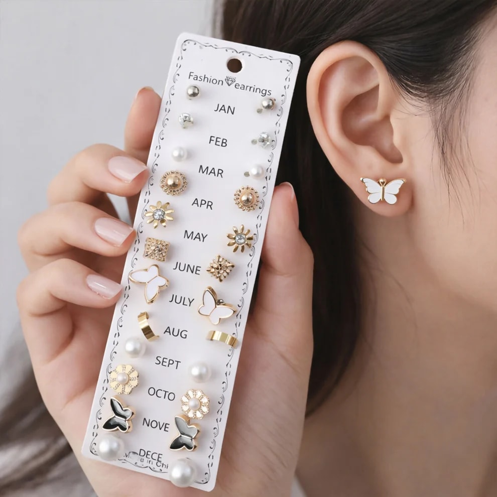 12 Pairs Monthly Fashion Earrings Set – January to December, thumbnail 2