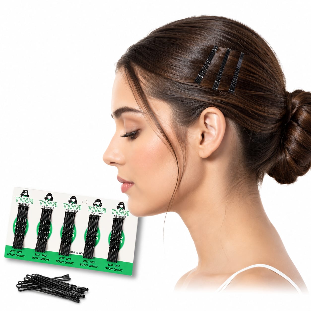 Pack of 5 Black Bobby Pins for Women & Girls | Strong Metal Hair Pins, thumbnail 3