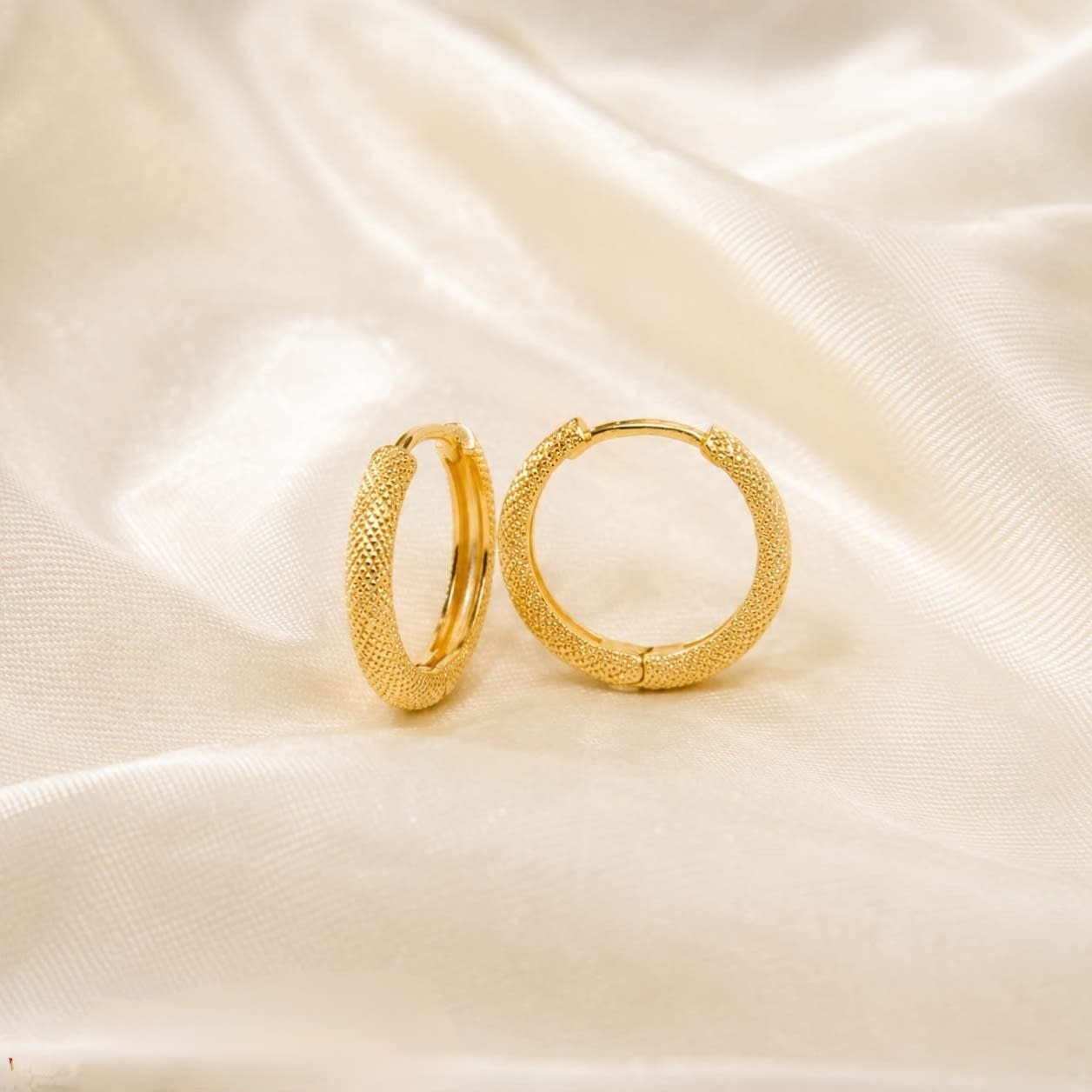Shringarika Textured Gold-Tone Classic Hoop Earrings for Women & Girls by Dkautin India, thumbnail 2