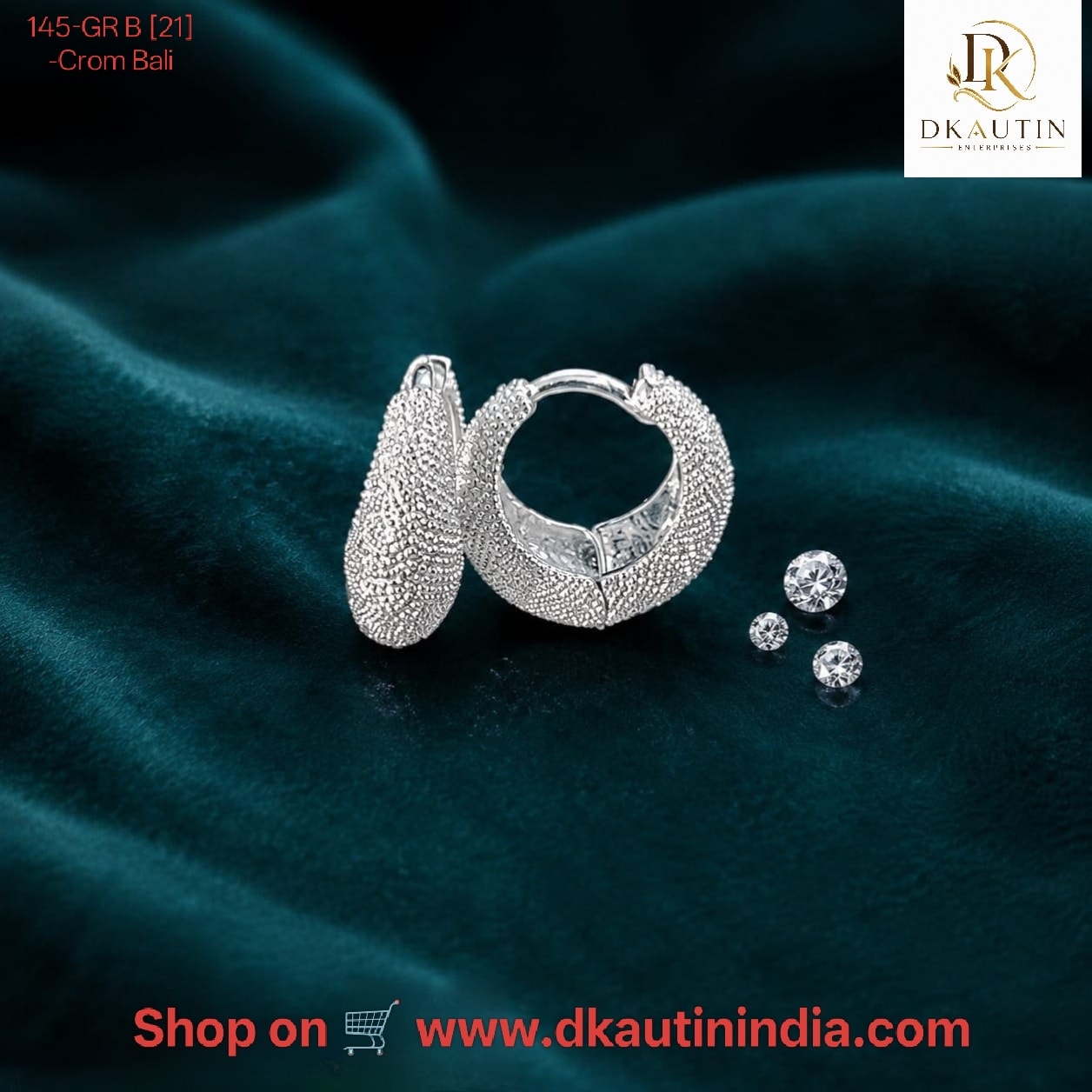 Shringarika Modern Textured Chrome-Plated Bali Hoop Earrings for Women by Dkautin Enterprises, shop online in India