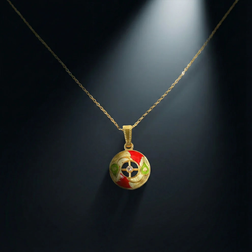 Gold Plated Round Enamel Pendant Necklace for Women & Girls | Designer Circular Charm Chain | Lightweight Daily Wear Fashion Jewelry, shop online in India
