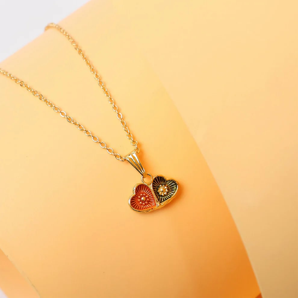 Gold Plated Double Heart Pendant Necklace for Women & Girls | Elegant Heart Charm Chain Necklace | Lightweight Daily Wear Fashion Jewelry, thumbnail 3
