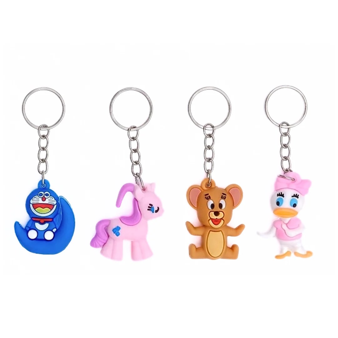Cute Cartoon PVC Keychain Set | Soft Rubber Key Ring for Keys, Bags & Backpacks | Random Assorted Designs | Pack of 4 — wholesale price India