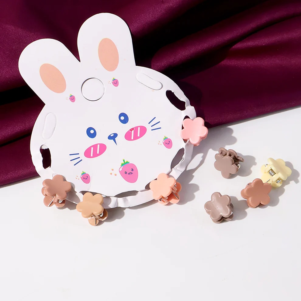 Pack of 10 Cute Bunny Mini Claw Hair Clips for Girls | Multicolor Flower Hair Clutcher Clips | Small Hair Accessories, thumbnail 3