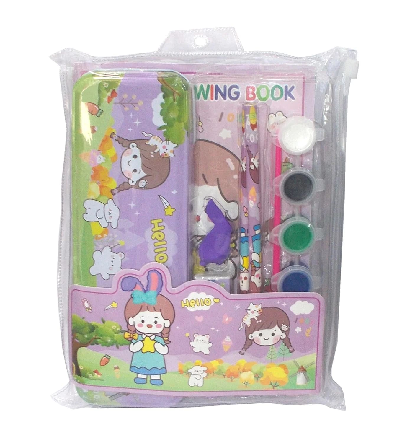 Kids Cartoon Stationery Gift Set with Pencil Box, Notebook, Pencil, Eraser & Watercolor Paint Kit | School Supplies Combo | Pack of 1, shop online in India