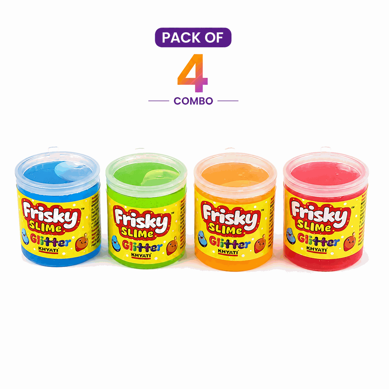 Pack of 4 Glitter Slime for Kids | Soft Stretchy Crystal Slime Toy | Non-Sticky Colorful Sensory Play Slime | DIY Stress Relief Slime Combo, shop online in India
