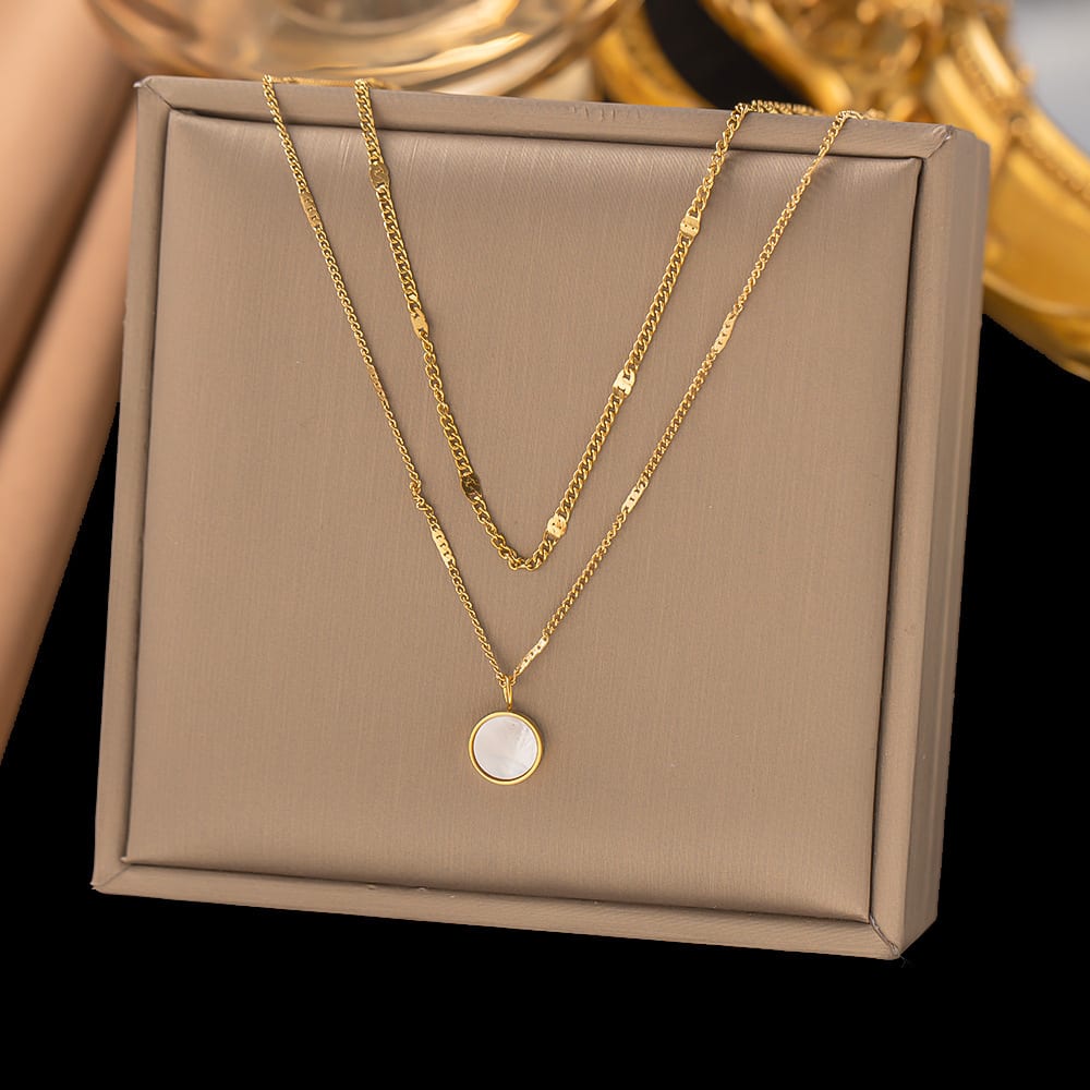 Gold Plated Double Layer Coin Pendant Necklace for Women & Girls | Minimalist Korean Style Fashion Necklace | Pack of 1 — wholesale price India