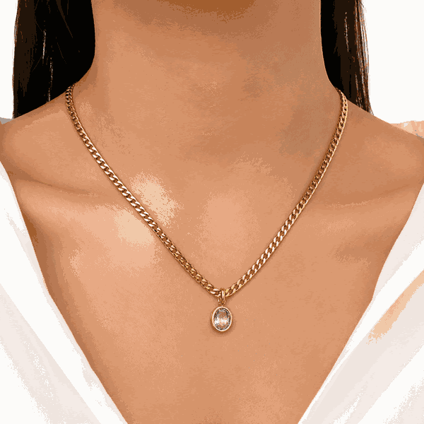 Gold-Tone Cuban Link Chain Necklace with Crystal Pendant for Women & Girls | Minimalist Fashion Jewelry, shop online in India