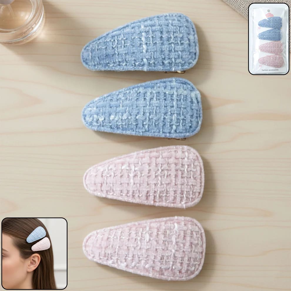 Textured Snap Hair Clips for Girls | Fabric Covered Tic Tac Hair Pins | Pack of 4 — wholesale price India
