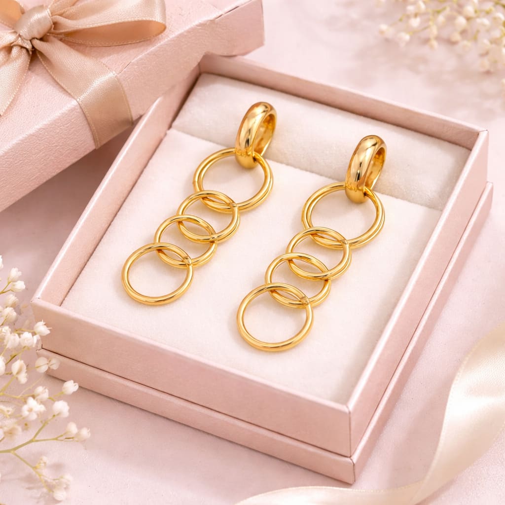 Shringarika Rose Gold Multi Hoop Drop Earrings for Women & Girls , thumbnail 3