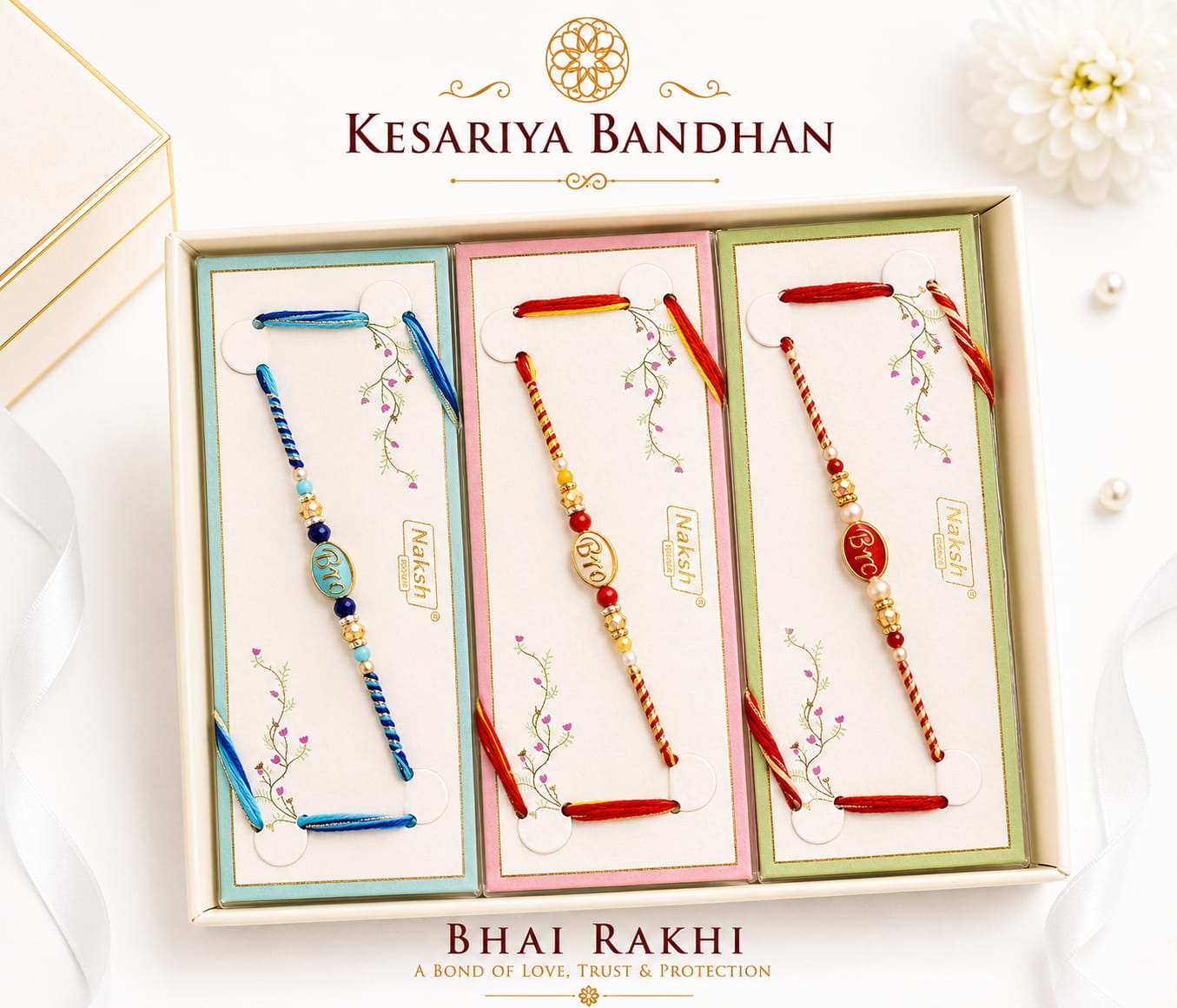 Premium Designer Bhai Rakhi Combo Pack of 3 with Decorative Gift Cards | Handmade Thread Rakhi Set for Brother | Raksha Bandhan Gift Hamper — wholesale price India