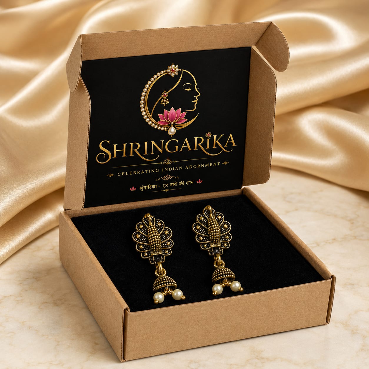 Antique Gold Peacock Jhumka with Pearl Beads | Shringarika, thumbnail 4