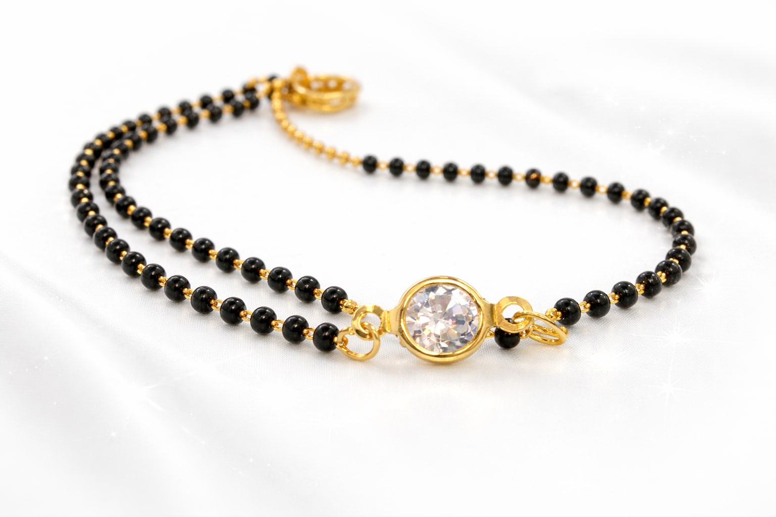 Gold Plated Solitaire Crystal Mangalsutra for Women | Minimalist Black Bead Traditional Necklace, shop online in India