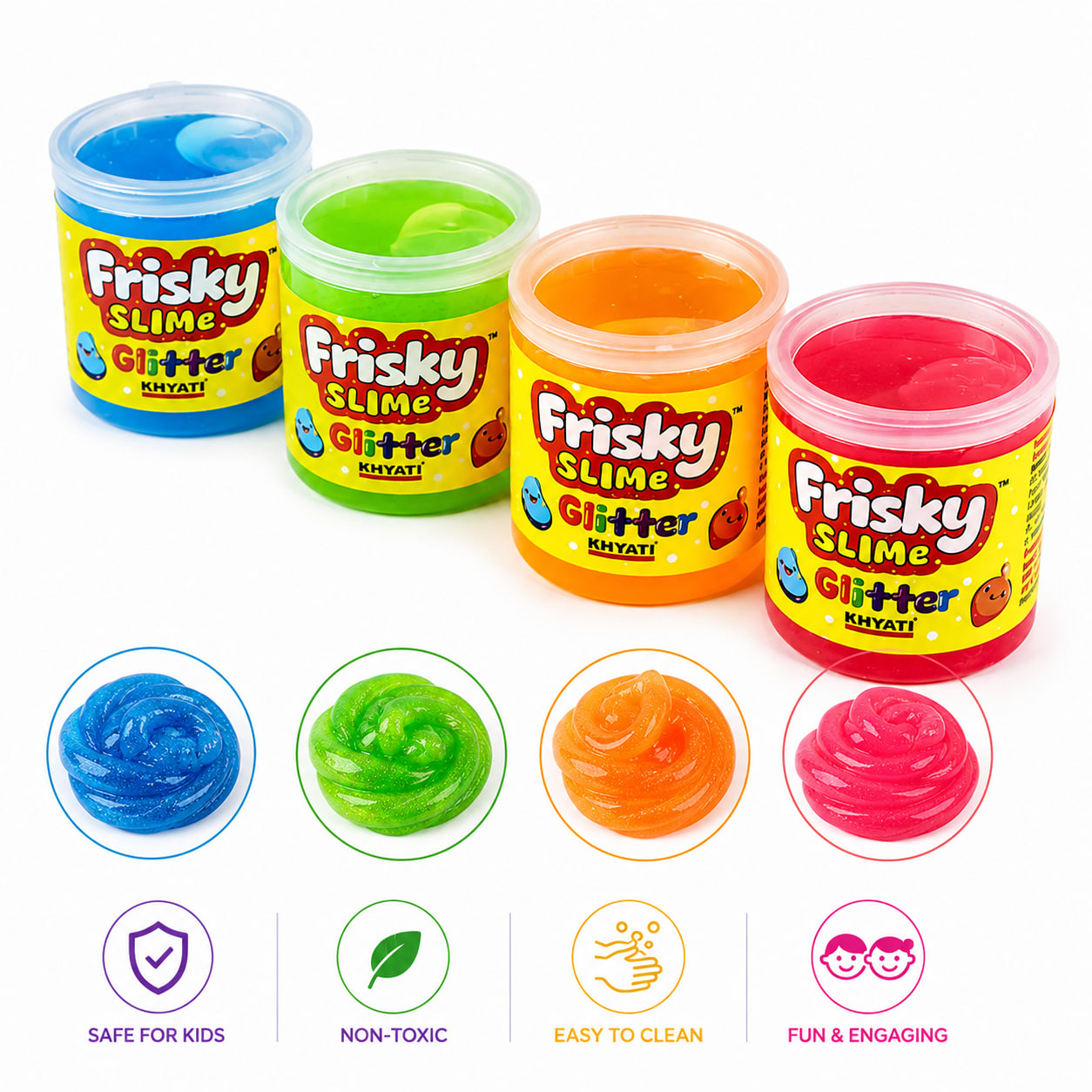 Pack of 4 Glitter Slime for Kids | Soft Stretchy Crystal Slime Toy | Non-Sticky Colorful Sensory Play Slime | DIY Stress Relief Slime Combo, thumbnail 4