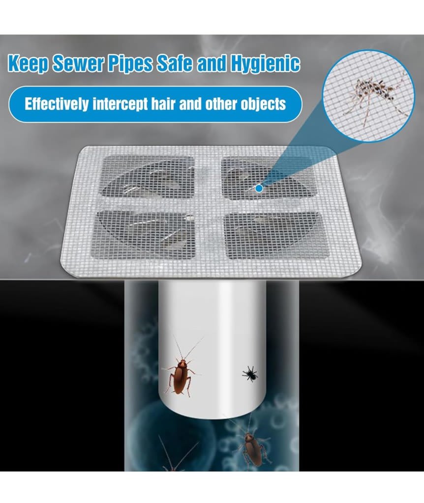 Self-Adhesive Floor Drain Hair Catcher Stickers (Pack of 10) | Disposable Waterproof Drain Filter Mesh for Bathroom, Kitchen & Wash Basin, thumbnail 2