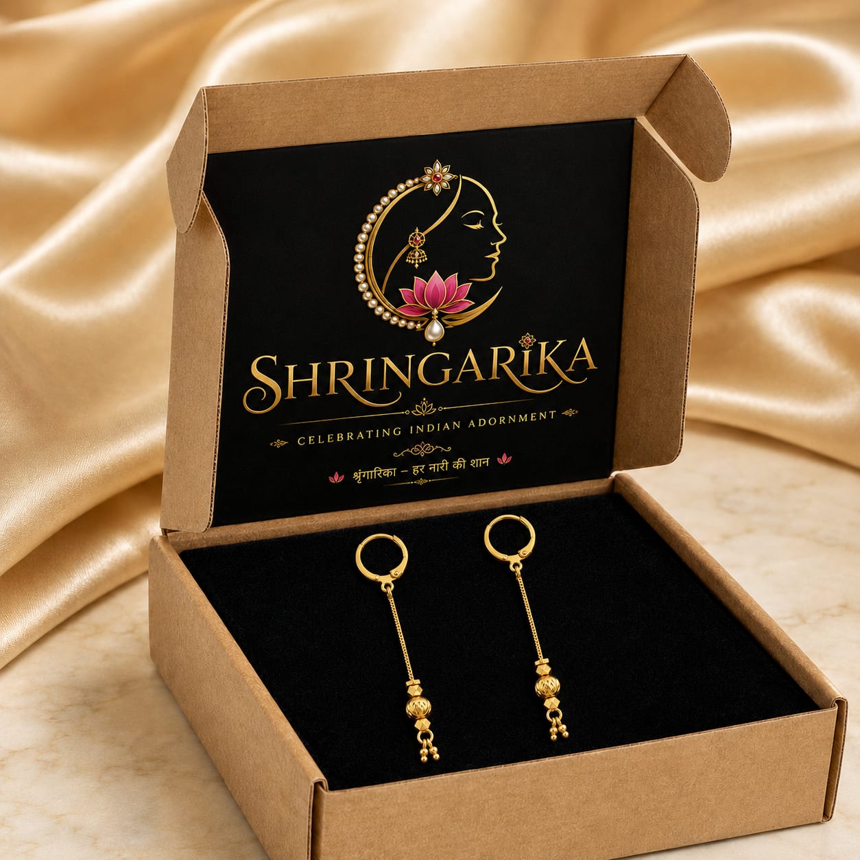 Shringarika Gold-Tone Long Chain Drop Hoop Earrings for Women & Girls by Dkautin Enterprises , thumbnail 4