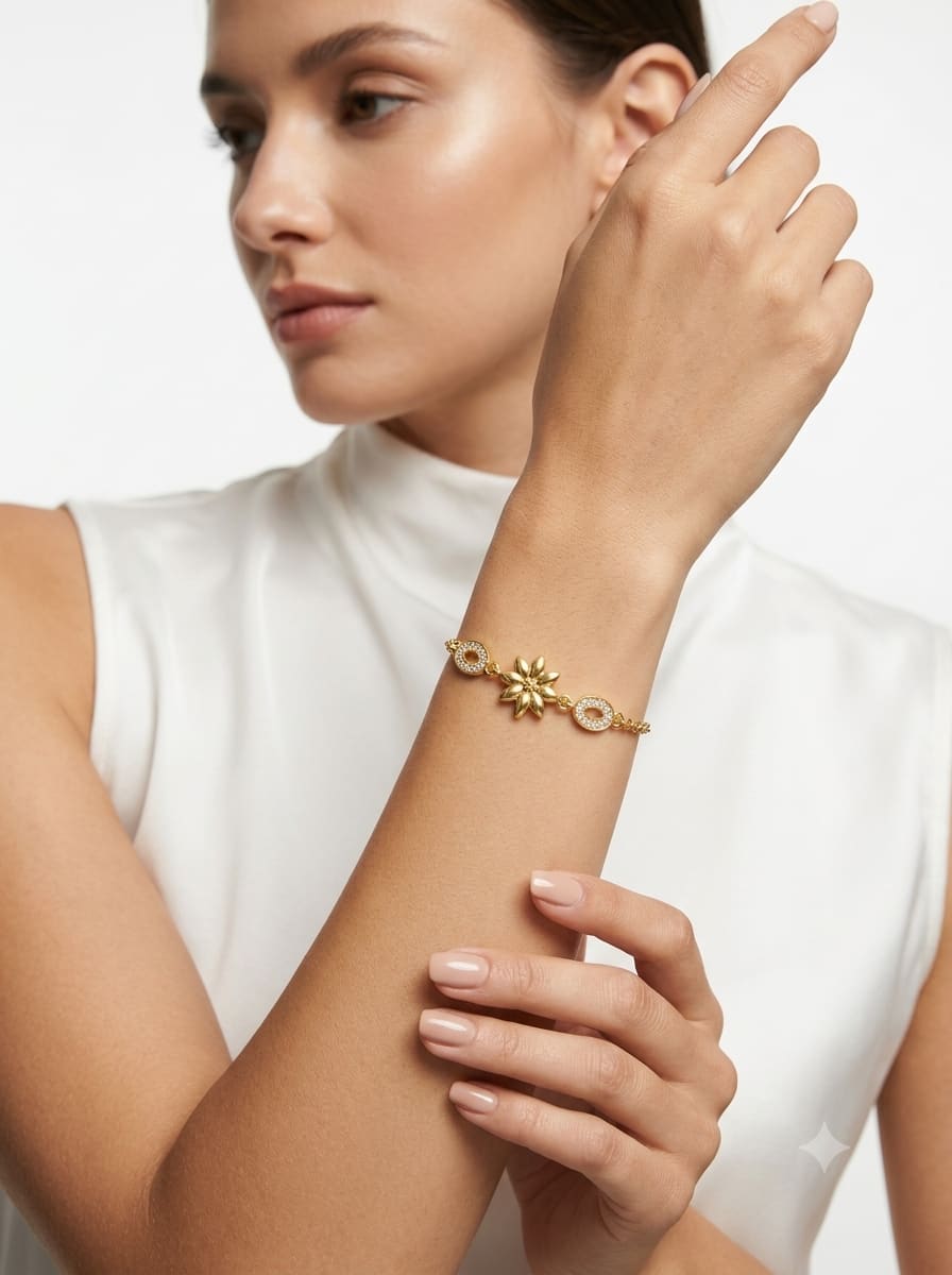 Shringarika Gold-Tone Floral Crystal Bracelet for Women & Girls |Dkautin Enterprises, thumbnail 3