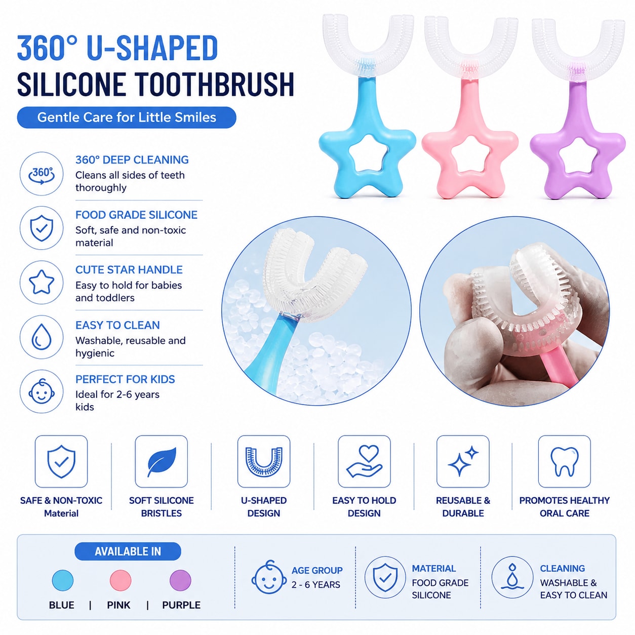 Baby Finger Toothbrush Silicone Teether Brush with Star Handle – Pack of 3, thumbnail 2