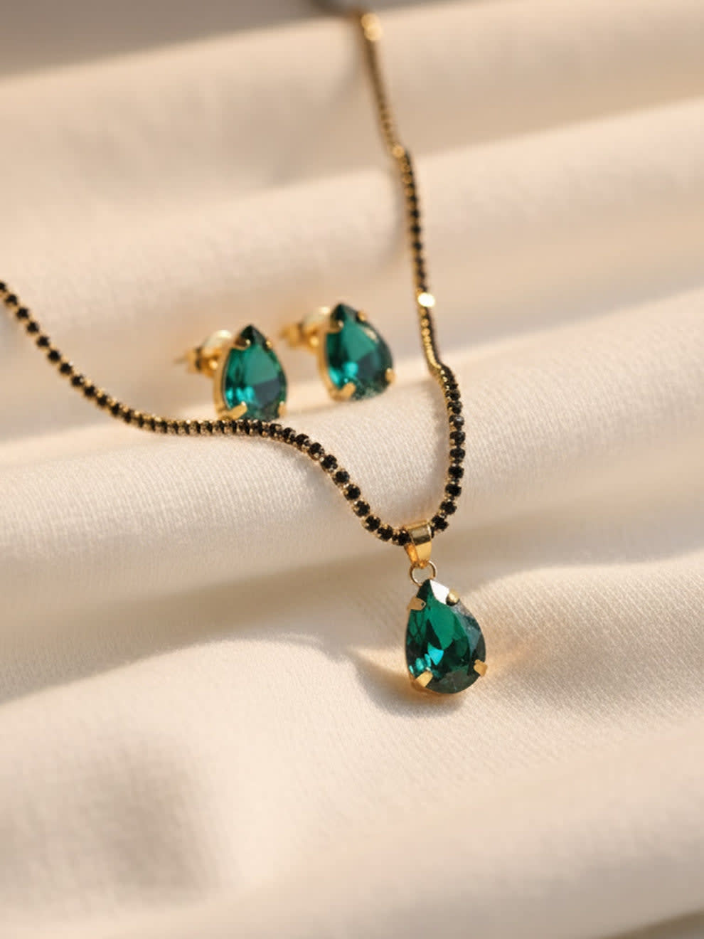 Shringarika Lucy Gold-Plated Green Stone Necklace Set, shop online in India