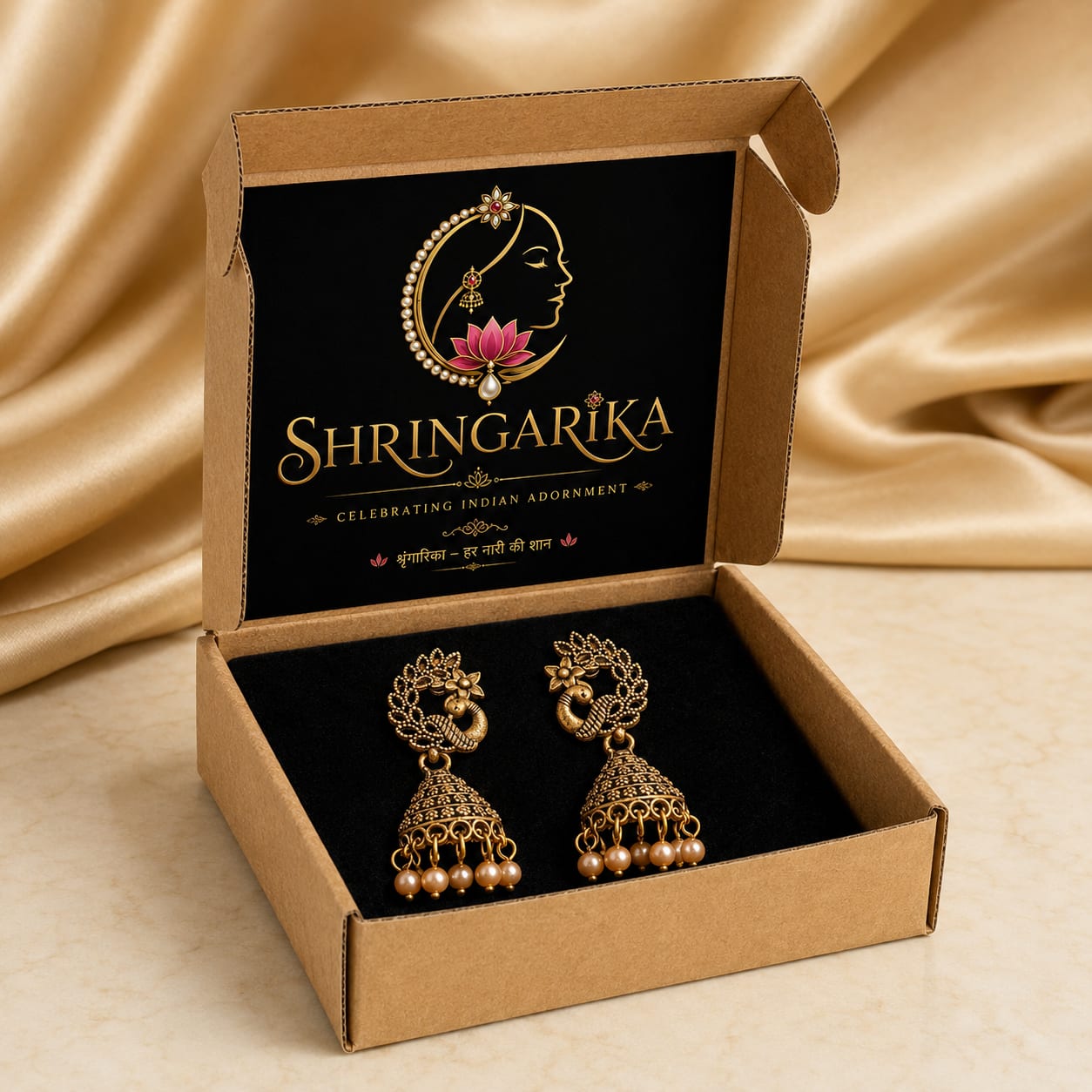 Antique Gold Peacock Jhumka with Pearl Drops | Shringarika, thumbnail 4