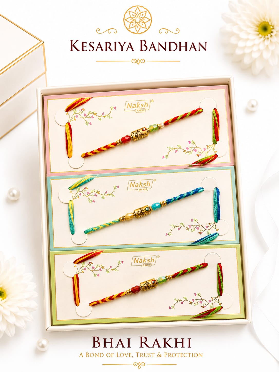 Premium Designer Bhai Rakhi Combo Pack of 3 | Handmade Thread Rakhi Set for Brother | Traditional Raksha Bandhan Gift Box | Multicolor Rakhi Collection — wholesale price India