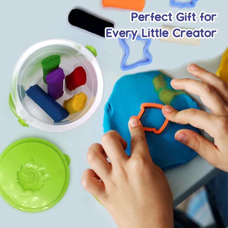 Kids Color Modeling Clay Bucket Set with Moulds | 10 Color Soft DIY Play Dough Kit | Creative Learning Toy (Pack of 1), thumbnail 4