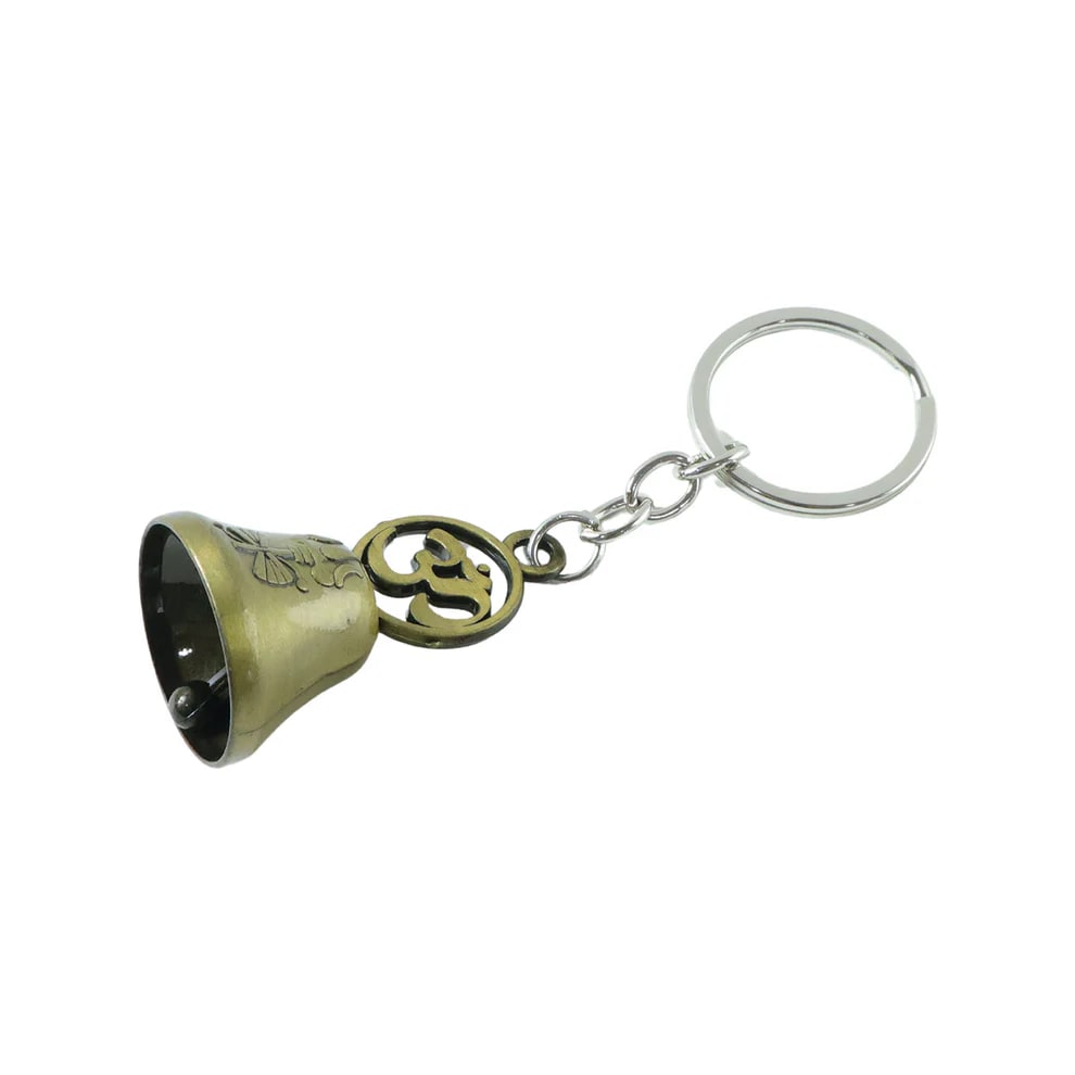 Vintage Brass Finish Bell Keychain with Om Symbol | Metal Lucky Key Ring for Car, Bike, Home & Office Keys | Decorative Religious Key Holder — wholesale price India