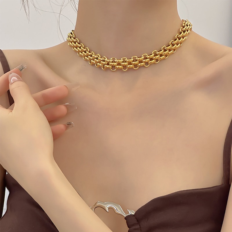 Gold Plated Cuban Link Choker Necklace for Women & Girls | Trendy Chunky Chain Fashion Necklace | Pack of 1 — wholesale price India