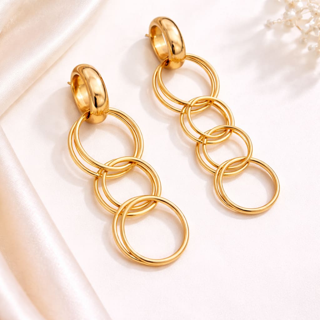 Shringarika Rose Gold Multi Hoop Drop Earrings for Women & Girls , thumbnail 2