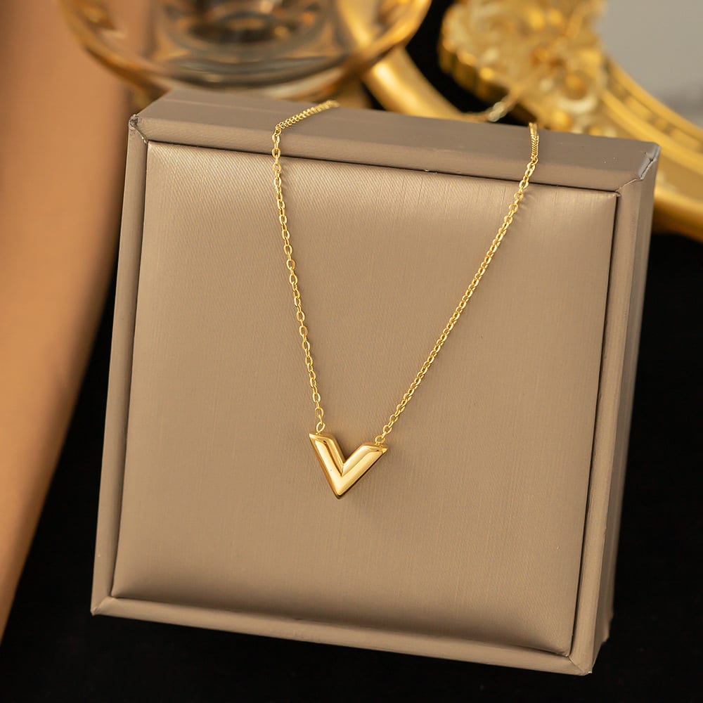 Gold Plated V Shape Pendant Necklace for Women & Girls | Minimalist Korean Style Fashion Chain | Pack of 1 — wholesale price India