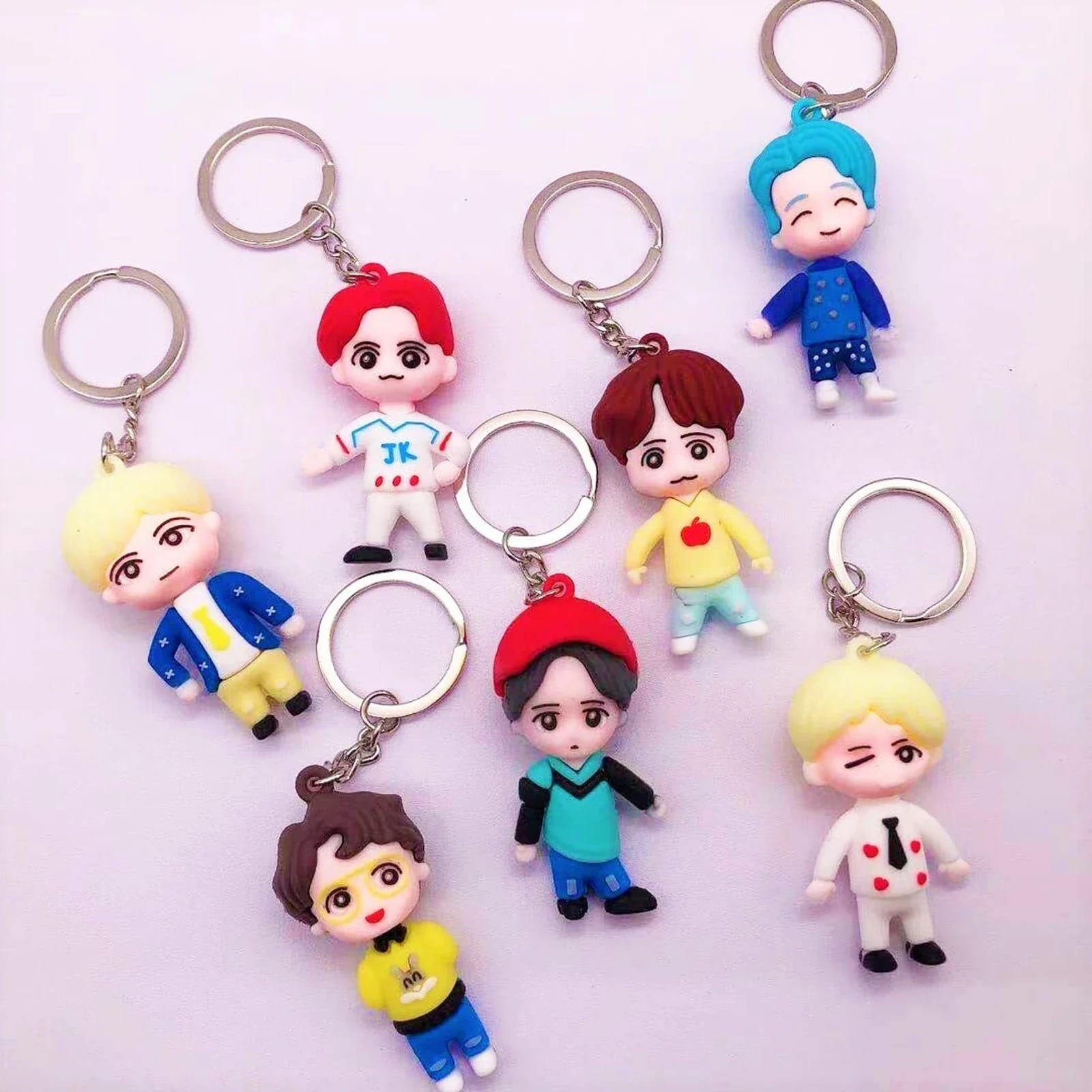 Cute Cartoon Couple Keychain Set for Boys & Girls | Soft PVC Hanging Key Ring for Keys, Bags & Backpacks | Pack of 8 Pieces, thumbnail 3