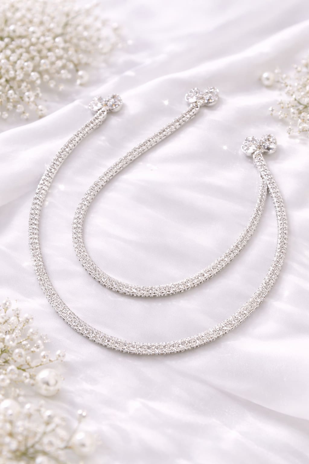 Silver Plated Crystal Anklet for Women | Elegant Adjustable Single Layer Payal | Pack of 1 PAIR, thumbnail 2