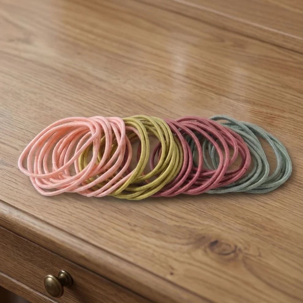 Pack of 40 Soft Elastic Hair Ties for Women & Girls | Multicolor Stretchable Ponytail Hair Bands | No Damage Fabric Hair Rubber Bands — wholesale price India