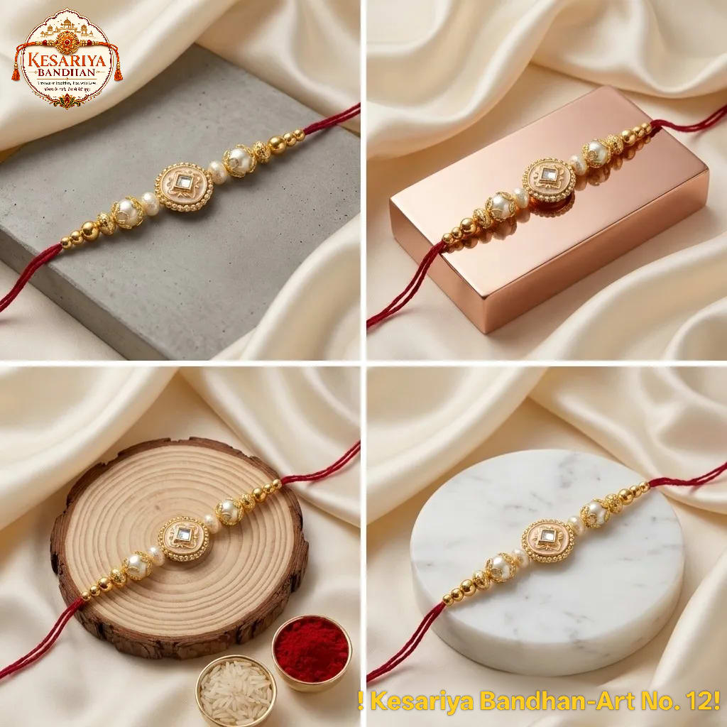 Golden Stone Beaded Rakhi for Brother | Kesariya Bandhan, thumbnail 4