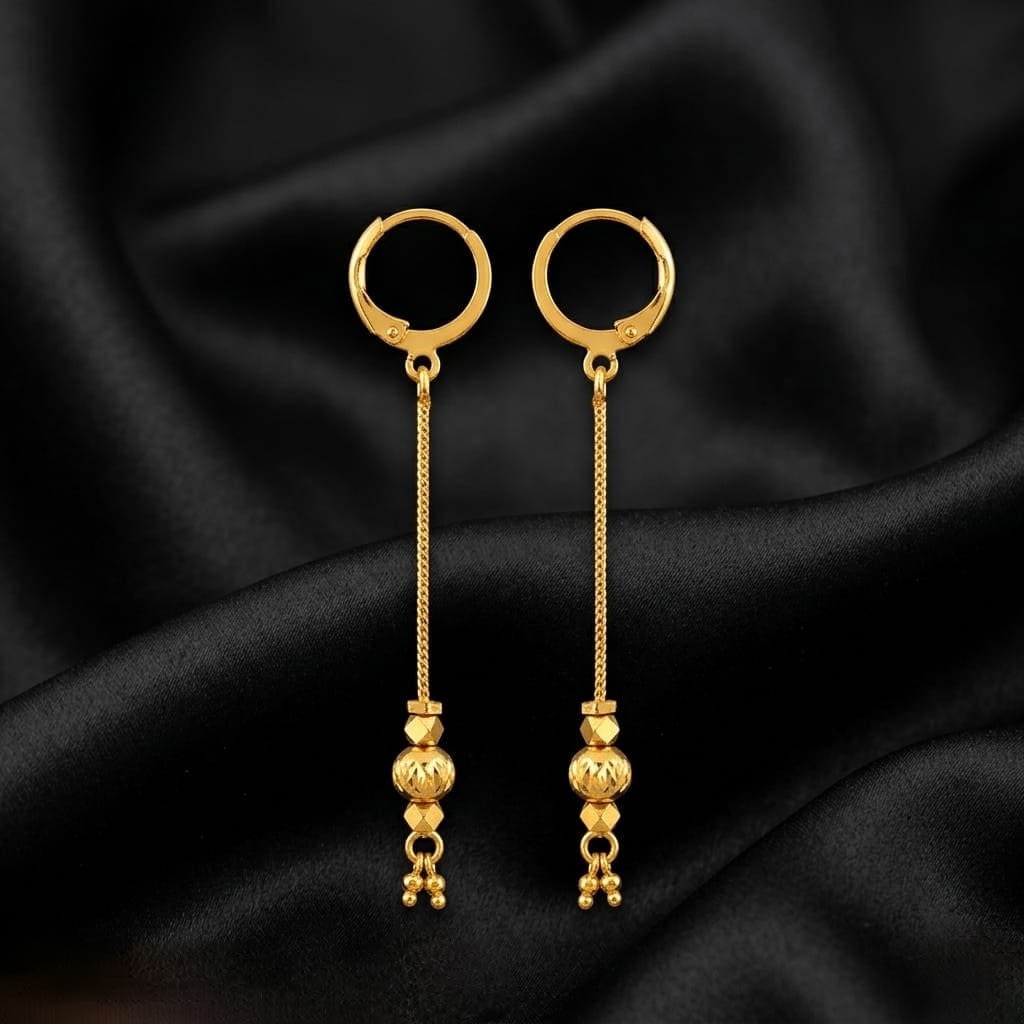 Shringarika Gold-Tone Long Chain Drop Hoop Earrings for Women & Girls by Dkautin Enterprises , thumbnail 2