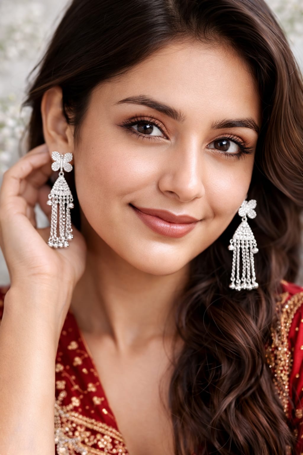 Silver Butterfly Tassel Earrings for Women | Crystal Stud Long Chain Drop Earrings | Party Wear Fashion Jewellery, shop online in India
