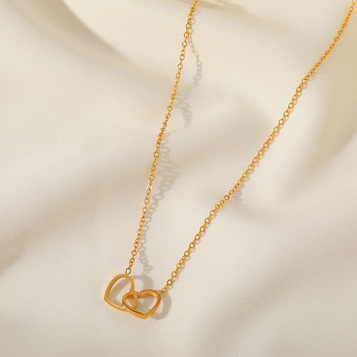 Gold Plated Double Heart Pendant Necklace for Women & Girls | Minimalist Korean Style Fashion Chain | Pack of 1 — wholesale price India