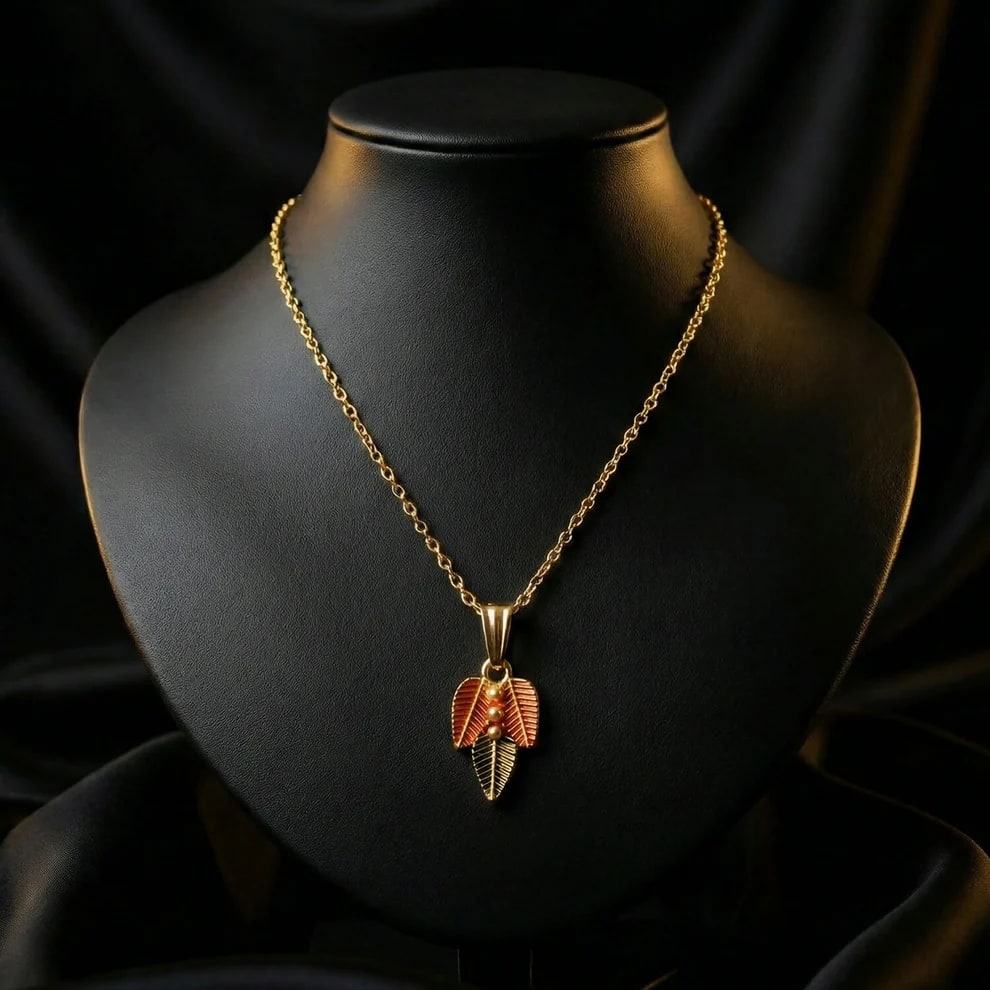 Gold Plated Leaf Pendant Necklace for Women & Girls | Elegant Fashion Chain Necklace | Lightweight Daily Wear Jewelry, thumbnail 3