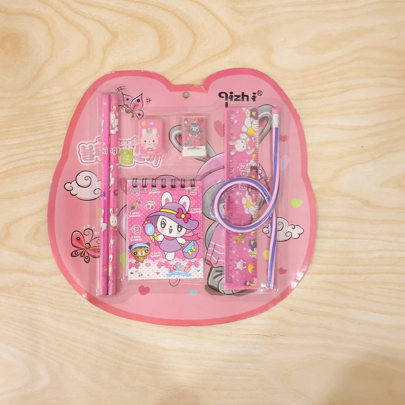 Cute Pink Kids Stationery Set 7 Pcs | School Supplies- Birthday Return Gift , thumbnail 3