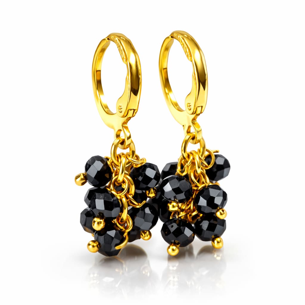 Black Crystal Beaded Gold Plated Hoop Drop Earrings for Women & Girls, shop online in India