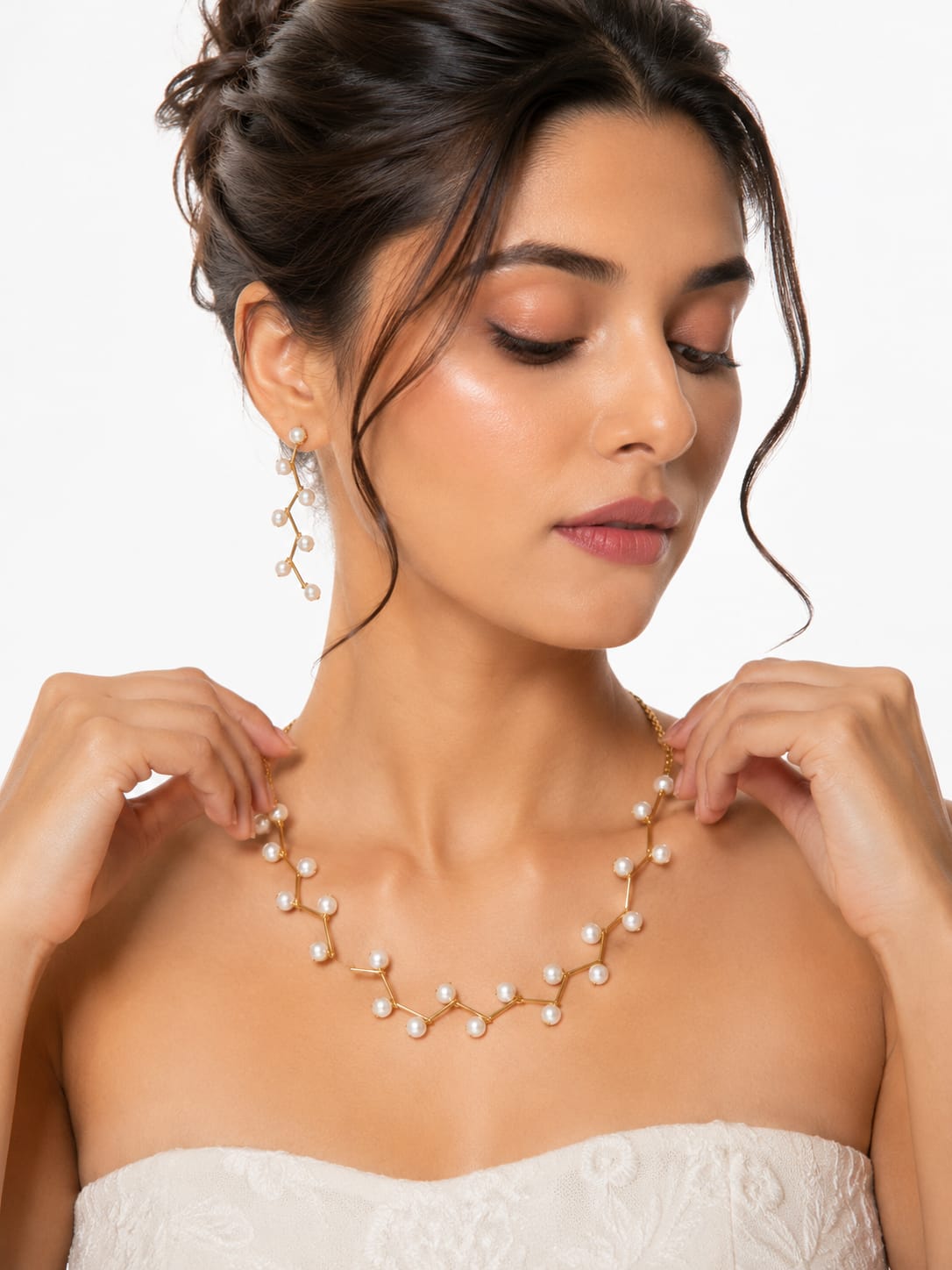 Shringarika Pearl-Style Vine Gold-Tone Necklace Set for Women, thumbnail 2