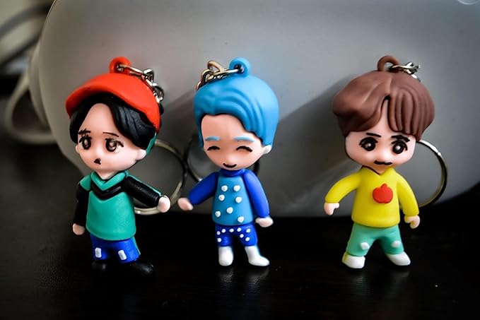 Cute Cartoon Couple Keychain Set for Boys & Girls | Soft PVC Hanging Key Ring for Keys, Bags & Backpacks | Pack of 8 Pieces, thumbnail 2