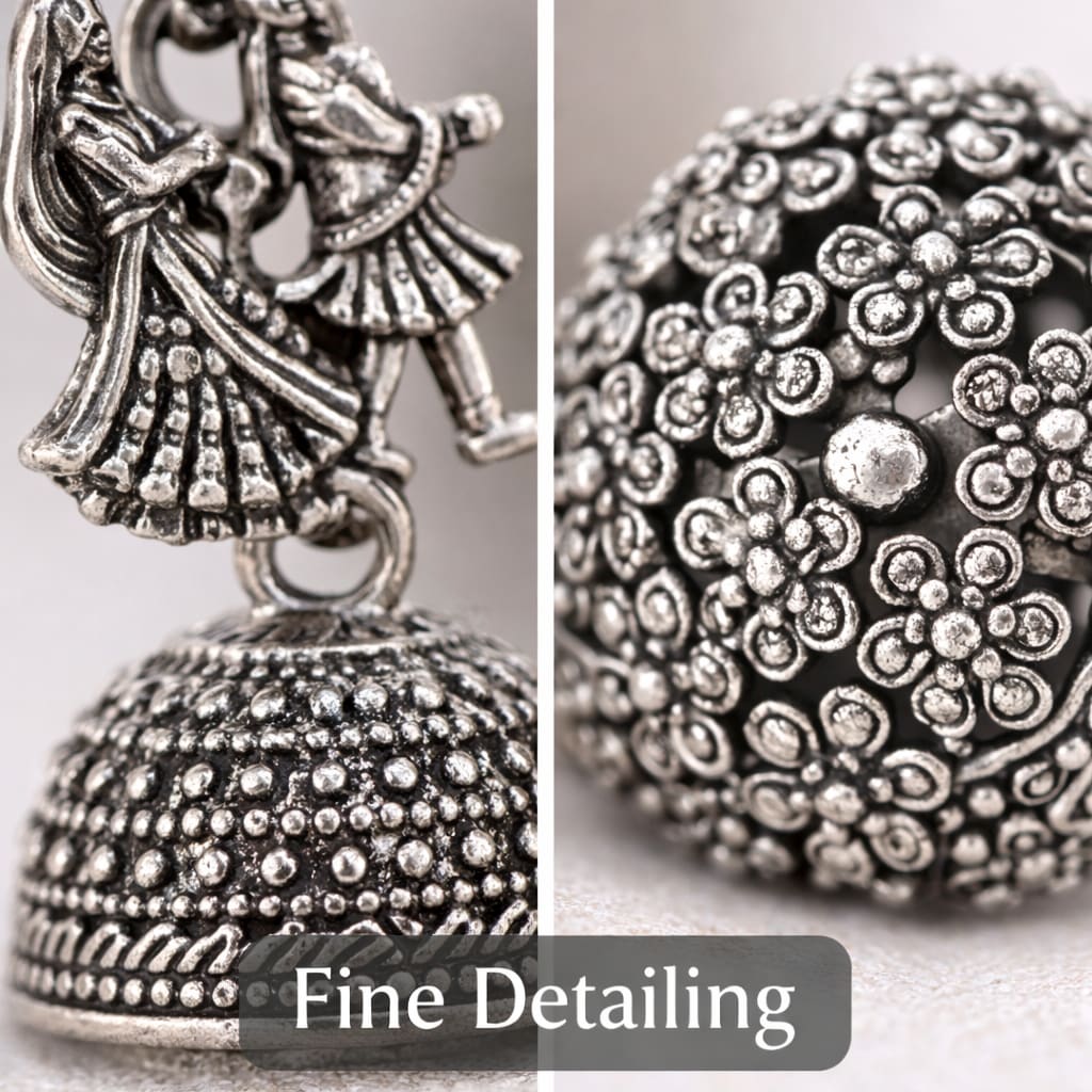 Shringarika Kashmiri Jhumka Combo Pack of 3 for Women & Girls | Oxidised Silver Traditional Earrings, thumbnail 3
